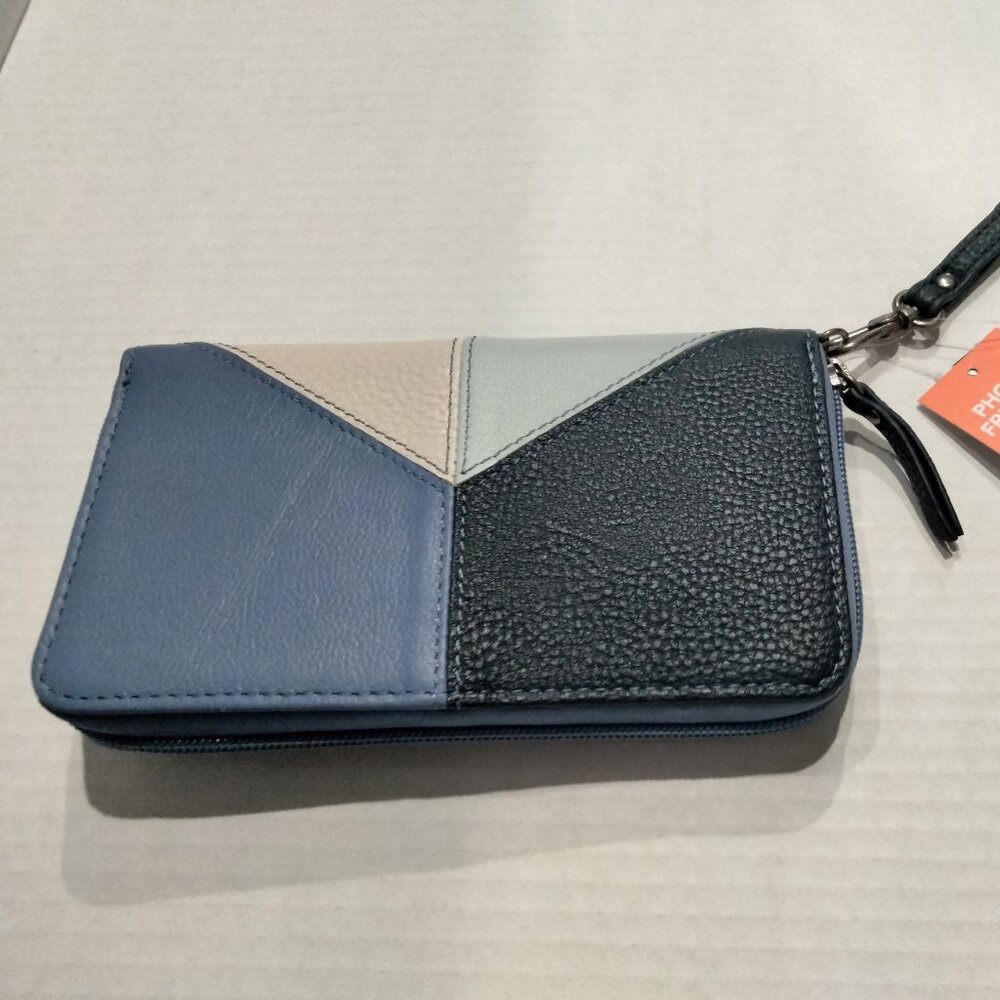 The Sak Colorblock Wristlet Clutch in Blue, Black, Cream, Light Gray